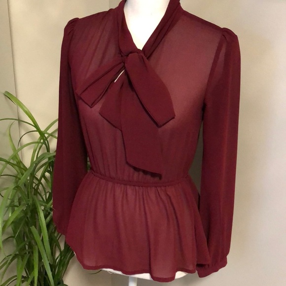 Sheer Burgundy Blouse - Picture 2 of 8